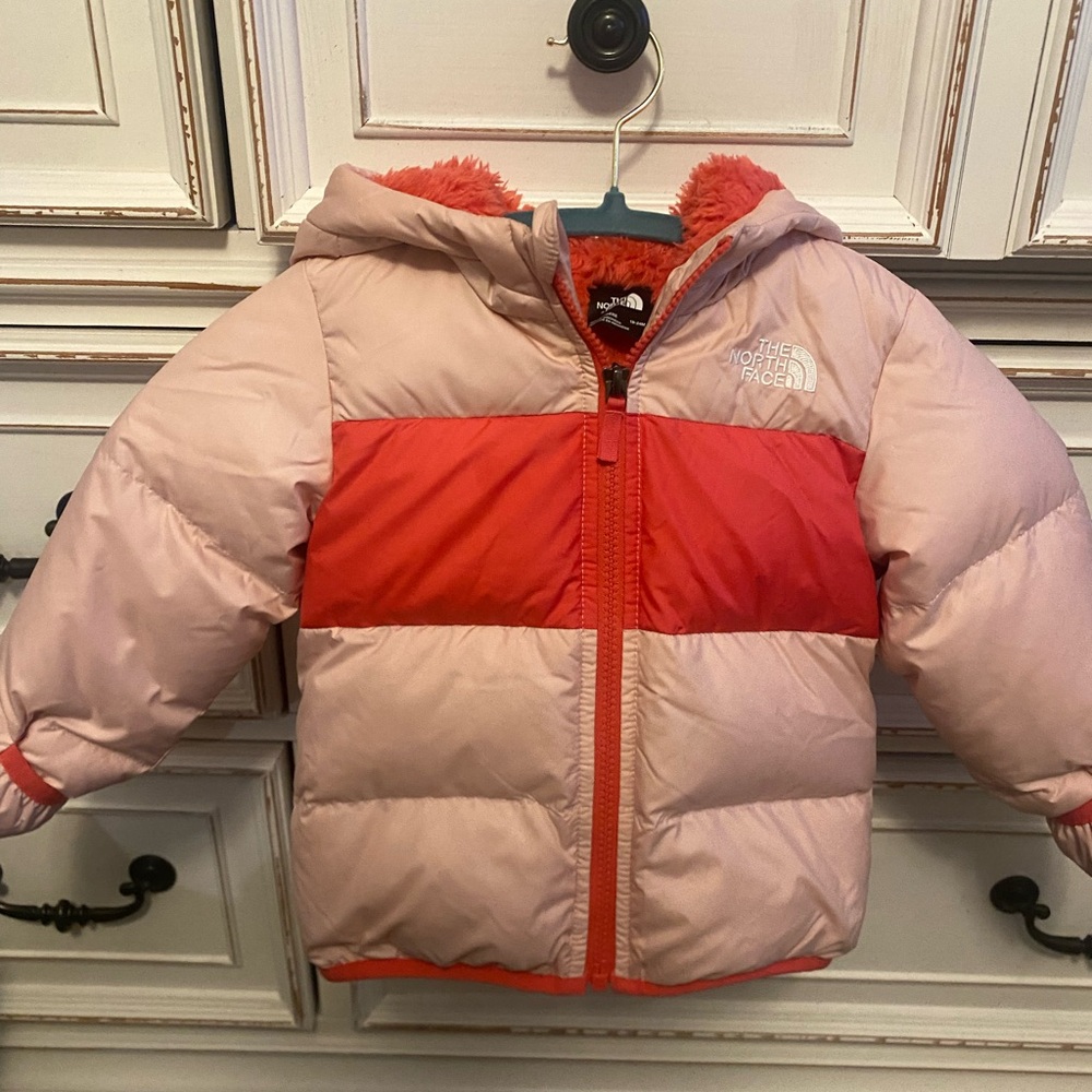 The North Face Pink and Red Puffer Jacket